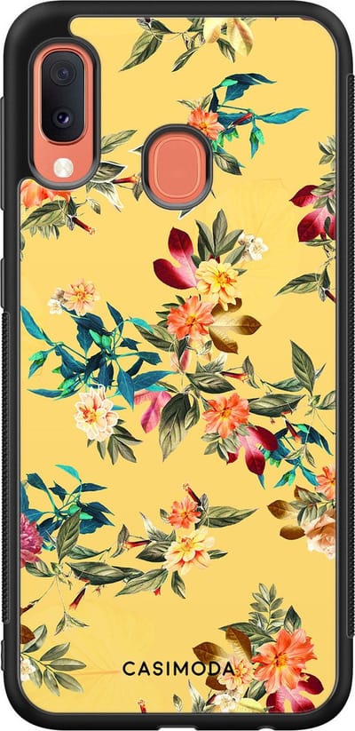 Casimoda® hoesje - Geschikt voor Samsung Galaxy A20e - Bloemen geel flowers - Zwart TPU Backcover - Bloemen - Geel