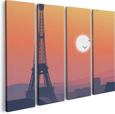 Artaza Canvas Schilderij Vierluik Illustratie Van De Eiffeltoren In Parijs - 80x60 - Foto Op Canvas - Canvas Print