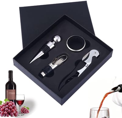 Dailygoods - 4 Stuks Accessoireset voor Handmatige Wijnopener, Sommelierset Met Flesopener, Set Wijnflessenstoppers, Geschikt voor Handmatig Openen van Rode Wijn en Bier
