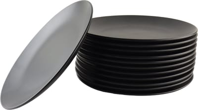 OTIX Bordenset - Dinerbord - Borden - Plat - Set van 12 - Mat zwart - Diameter 27cm - Aardewerk - IVY - Servies