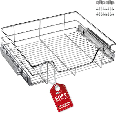Uittrekmand Onderkast Keuken - voor kastbreedte 60cm - Chroom - met SoftClose