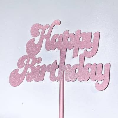 Taartdecoratie versiering| Taarttopper| Cake topper |Happy Birthday| Verjaardag| Licht roze glitter|14 cm| karton
