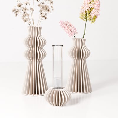 Fleuriek - Kleine design vaasjes set van 3 - Beige - Minimalistische bloemenvaasjes voor interieur