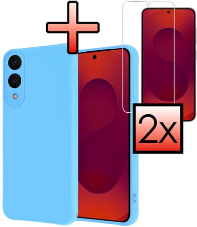 Hoesje - Met 2x Screenprotector - Geschikt voor Samsung Galaxy S25 Edge - Sterk & Shockproof - Back Cover - Siliconen Case - Telefoon Hoes - Lichtblauw