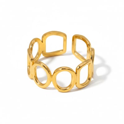 Aramat Jewels | Ringen | Open Ring met Ovale en Vierkante Schakels (Zilver- of Goudkleurig RVS) | Zilverkleur | |10mm | Staal | Volwassenen | Verkleurd niet