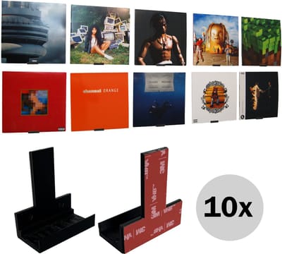 Nillie LP houder aan de muur - 10 stuks - Zwart - Plakkende LP houder - CD houder - Fotolijstplank - LP opbergsysteem - Eenvoudige installatie