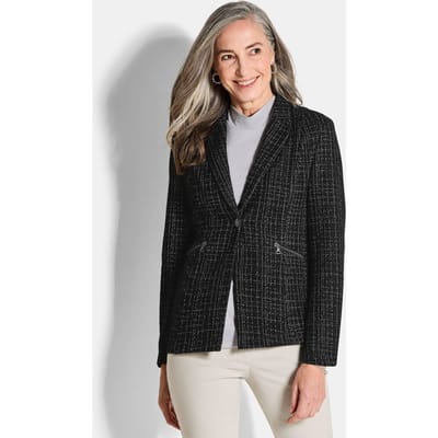 Jersey blazer in tweedlook - zwart / gedess. - Gr. 42 van Goldner Fashion