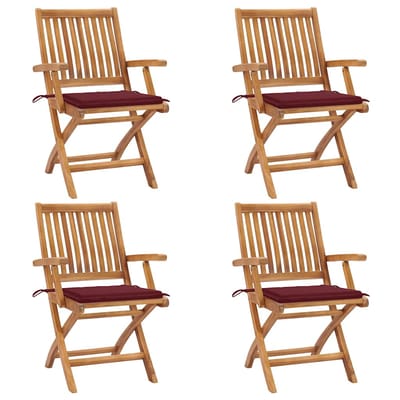 vidaXL - Opklapbare - stoelen - met - kussens, - 4 - stuks, - massief - teakhout