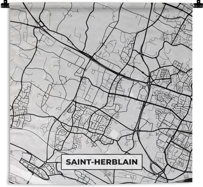 Wandkleed - Wanddoek - Stadskaart - Frankrijk - Kaart - Saint-Herblain - Plattegrond - 180x180 cm - Wandtapijt