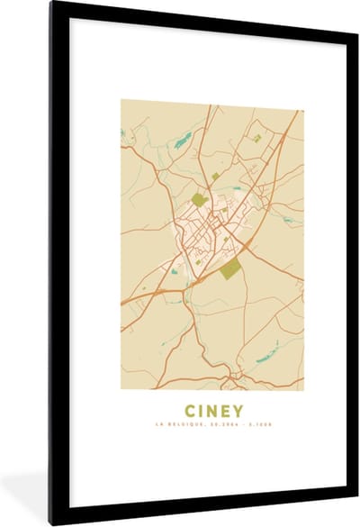 Fotolijst incl. Poster - Kaart - Stadskaart - Plattegrond - België - Ciney - 60x90 cm - Posterlijst