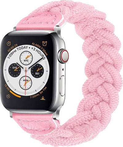 Nylon Smartwatch bandje - Geschikt voor Apple Watch 1/2/3/4/5/6/7/8/9/10/11/SE/SE2/SE3 Twisted gevlochten bandje - roze - Strap-it Horlogeband / Polsband / Armband - maat: 38 / 40 / 41 / 42mm