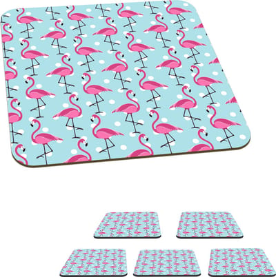 Onderzetters voor glazen - Flamingo - Stippen - Dieren - Patroon - 10x10 cm - Glasonderzetters - 6 stuks