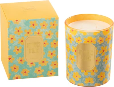 J-Line geurkaars Hapiness Blooms - Ylang Ylang - azuur/geel - large - 70U