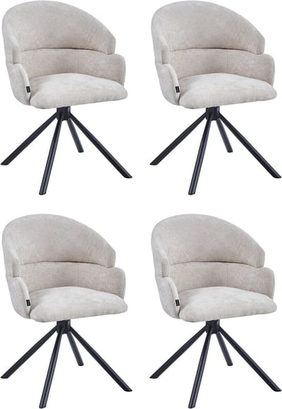 Colenis® - Elena Eetkamerstoel - Set van 4 - Beige - Chenille Stof - Gestoffeerde zitting - Metalen poten - 180° - Draaistoel