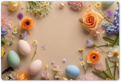 Placemats 45x30 cm - Placemat kunststof - 1 stuk - Bloemen - Pastelkleuren - Paaseieren - Taupe - Borden onderleggers - Decoratie voor op tafel - Keuken tafeldecoratie accessoires - Vinyl onderlegger - Tafelversiering