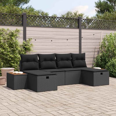 vidaXL - Tuinbank - Set - 6 - st - Zwart - poly - rattan