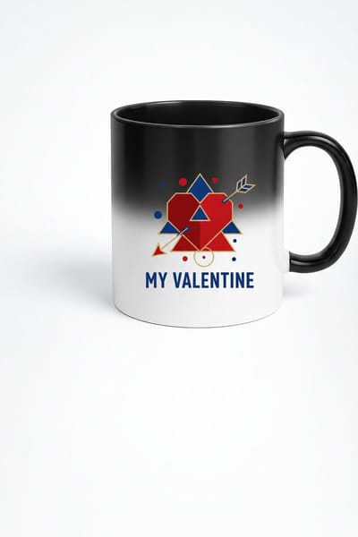 Magische Valentijn Mok - 'My Valentine' Geometrisch Hart met Pijl - Hittegevoelige Koffiemok Cadeau