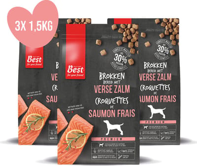Best For Your Friend by Rosewood Hondenbrokken Zalm 4,5 kg - 3 zak x 1,5 kg - Hondenvoer - Tarwevrij