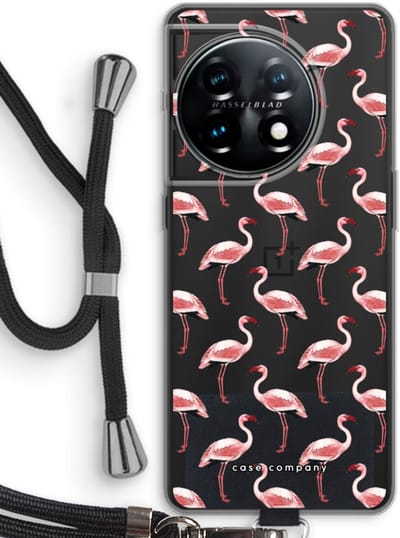 Case Company® - Hoesje met koord geschikt voor OnePlus 11 hoesje met Koord - Flamingo - Telefoonhoesje met Zwart Koord - Bescherming aan alle Kanten en Over de Schermrand