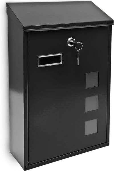 brievenbus muur - metaal - 40 x 25 x 10 cm - klein - met slot - modern - zwart