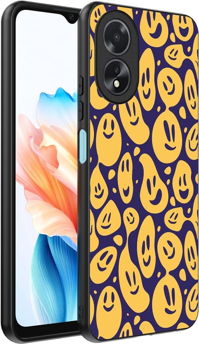 Smartphonica Telefoonhoesje Geschikt voor Oppo A18 met smiley opdruk - TPU backcover case emoji design - Paars Geel geschikt voor Oppo A18