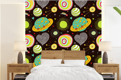 Behang - Fotobehang Patronen - Ruimte - Planeten - Jongens - Kinderen - Kids - Breedte 220 cm x hoogte 240 cm