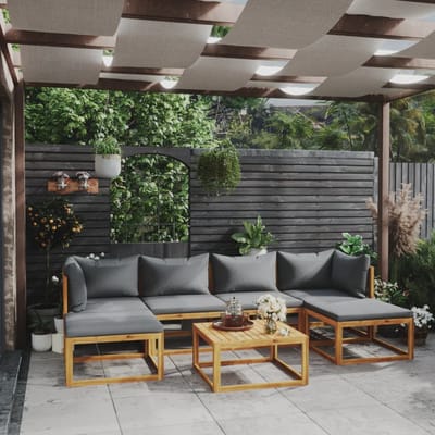 vidaXL - 7-delige - Loungeset - met - kussens - massief - acaciahout