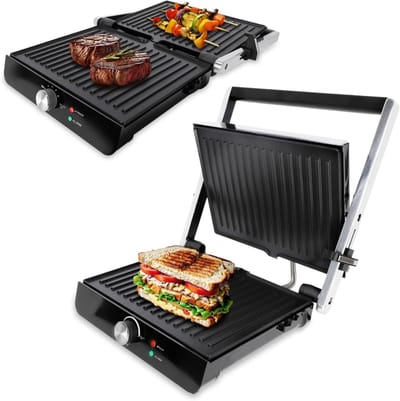 Zyrex® Contactgrill met uitneembare platen - Contactgrill - Multi grill - Zilver / Zwart -‎35x 33x 11cm; 2.95 kg