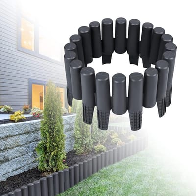 Gazonrand Tuinpalissade - Flexibele Omheining - Tuin Afscheiden - Houtlook Design - 10 stuks - Antraciet