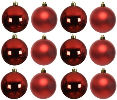Decoris Kerstballen - 12x st - rood - D8 cm - kunststof - mat/glans - kerstversiering