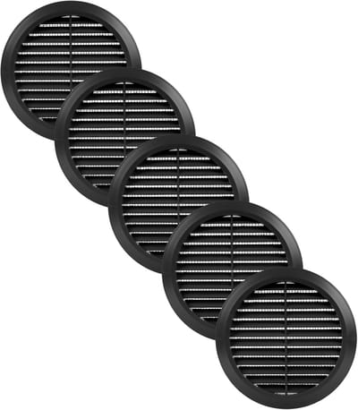 Ronde Ventilatieroosters 12,7 cm (5 inch) Zwart - Set van 5 Stuks - Met Insectenrooster
