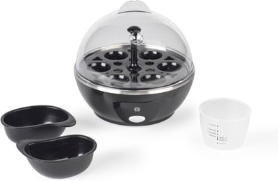 Quvo® Eierkoker electrisch - Eierkoker - Eierkoker met timer - Zwart - ‎16cm x 16cm x 16cm
