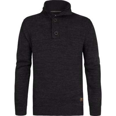 Petrol Industries Heren Trui - Gebreide Trui - Regular Fit - Opstaande Kraag - Katoen - Truien - Pullover - Zwart - Maat S