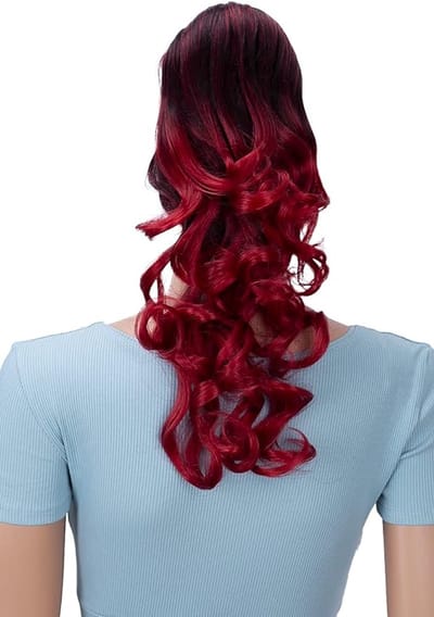 40cm Haarstukje Vlecht Paardenstaart Haarextensies Volumineus Golvend Ombré Rood Mix H145