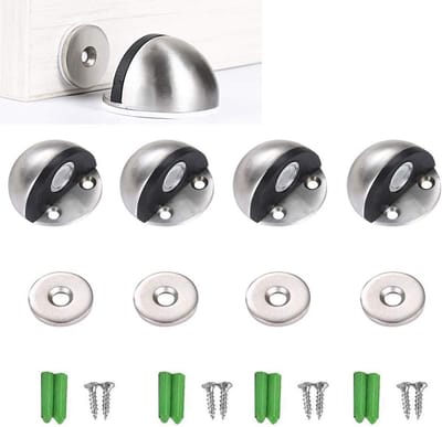 Magnetic Door Stop,4 Pcs Stainless Steel Floor Door Stop,Floor Mounted Door Stop,Heavy Duty Stainless Steel Door Stop,with Stickers and Screws, Prevent Doors from Colliding with Walls