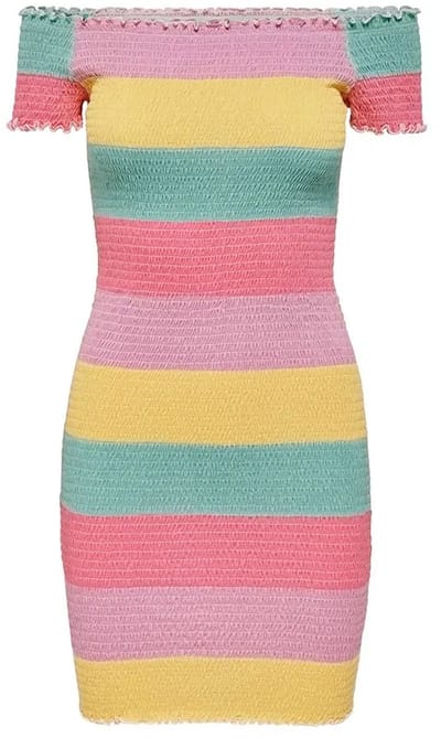 Only Elila Off Shoulder Smock Korte Mouw Jurk Veelkleurig M Vrouw