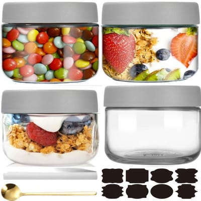 Dailygoods- Overnight Oats Pot - 4 Stuks - 300ml - Inmaakpotten met Schroefdeksel - Herbruikbare Glazen Potten - Hoogwaardig Glas - Lekvrij Ontwerp - Inmaakpot