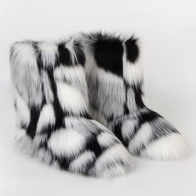 Dames Faux Fur Laarzen Winter Pluizige Pluche Warme Middenkuit Sneeuwlaarzen Luxe Mode Furry Laarzen Comfortabele Outdoor Platte Schoenen 36 gray