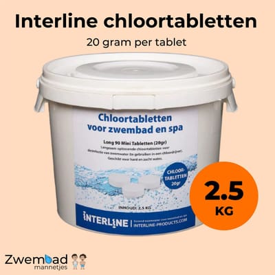 Interline Chloortabletten 20 gram 2.5 kg - Inclusief doseerschema - Chloortabletten voor zwembad en jacuzzi - Chloor 20 gram - Chloortabletten klein zwembad tot gemiddeld