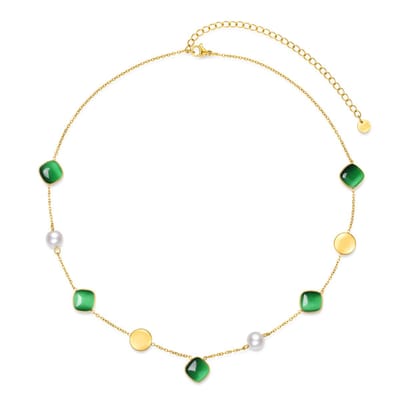 CO88 Collection - 8CN-26511 - Dames Ketting Groen Cat Eye Goudkleurig - RVS Ketting - Cadeau voor Haar