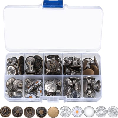 50 Stuks Drukknopset - Drukknopen voor Kleding - Inslagknopen - Jeansknopen - Knopen Vervangen - Spijkerbroek knoop - LOUZIR