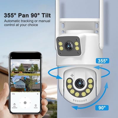 1MP Beveiligingscamera met Dubbele Lens WiFi - Menselijke Detectie - Pan Tilt Auto Tracking - 2-weg Audio Nachtzicht voor Thuisfabriek - Buiten - EU stekker .