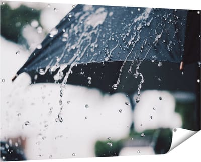 Gards Tuinposter Zwarte Paraplu met Regen Druppels - 150x100 cm - Tuindoek - Tuindecoratie - Wanddecoratie buiten - Tuinschilderij