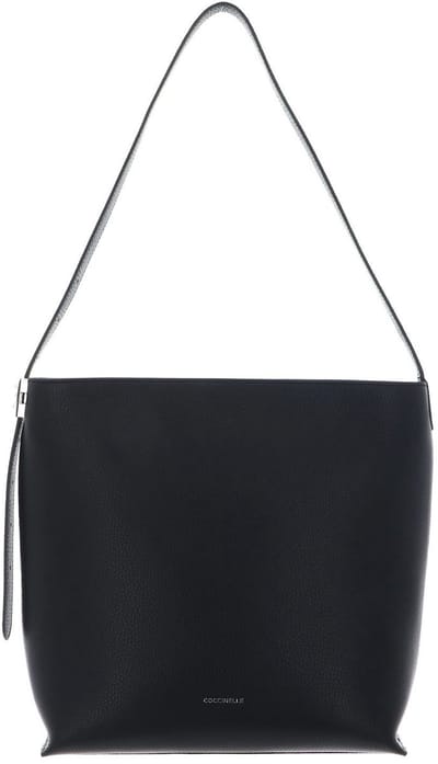COCCINELLE Leren schoudertas C-Me Lock Handbag Grained Leather Noir zwart