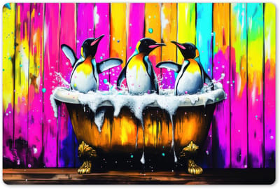 Placemats 45x30 cm - Placemat kunststof - 1 stuk - Pinguïns - Badkuip - Kleurrijk - Schuim - Borden onderleggers - Decoratie voor op tafel - Keuken tafeldecoratie accessoires - Vinyl onderlegger - Tafelversiering