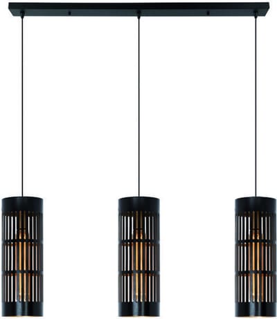 Freelight Hanglamp Scarico Zwart Goud 3 Lichts Balk E27 Fitting