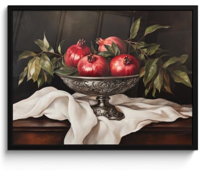 Poster in lijst - Fotolijst 70x50 cm - Posters - Granaatappels - Klassiek - Vintage - Posterlijst zwart - Decoratie - Wanddecoratie woonkamer - Muurdecoratie slaapkamer