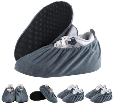 longziming -4 Paar Herbruikbare Schoenhoezen – Wasbare Overschoenen met Antislip Zool – Bescherming voor Vloeren & Tapijt – Ideaal voor Schoonmaak, Bezoek & Binnengebruik – Geschikt voor Volwassenen – Grijs