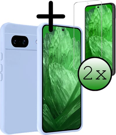 Hoesje Met 2x Screenprotector - Geschikt voor Google Pixel 8a - Sterk & Shockproof - Back Cover - Siliconen Case - Telefoon Hoes - Lichtblauw