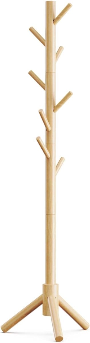 HEZIVO® Kapstok Staand - Garderoberek - Hoogte Verstelbaar - 8 haken - Hout - 175 cm